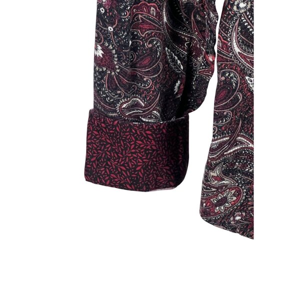 Chaps Women's No Iron Petite Shirt Red Paisley Button-Up Long Sleeve Size PM/M - Picture 8 of 9